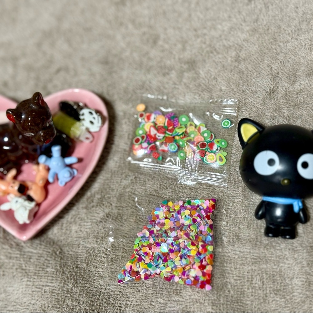 Cute Black Cat Figurine with Heart Dish and Accessories